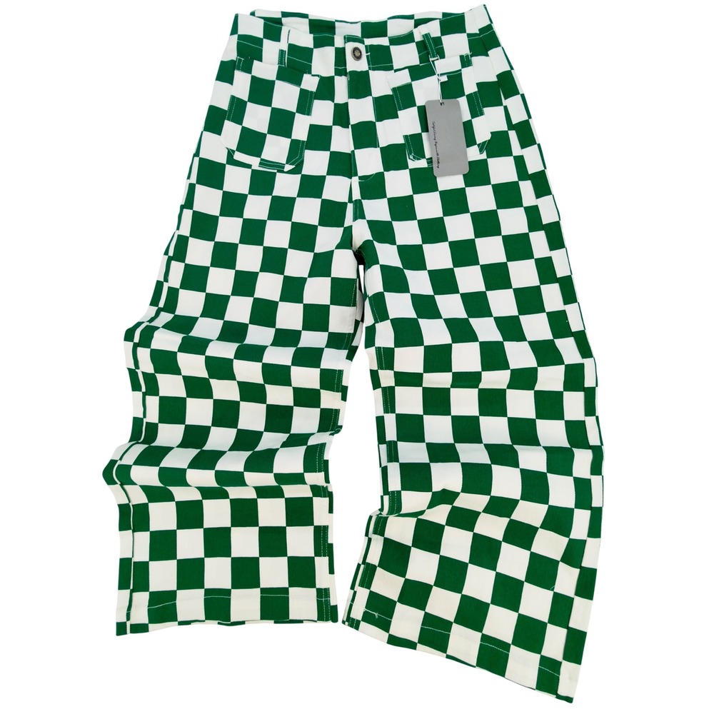 Green Checkerboard Pants Wide Leg Retro Streetwear Y2K Skater‎ Size 10